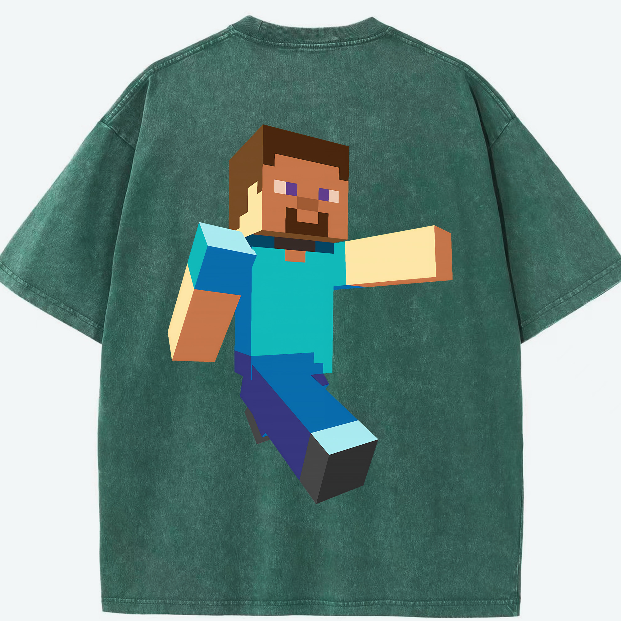 （画像用） マインクラフト ブロックの世界 Minecraft MC Block world 綿100% ヴィンテージ風 半袖Tシャツ（背面プリント）